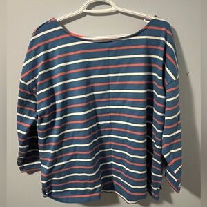 L.L. Bean - Blue, White, and Pink Striped 3/4 sleeve top